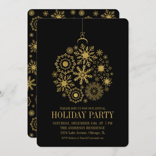 Gold Snowflake Ornament Holiday Party Kaart (Voorkant / Achterkant)