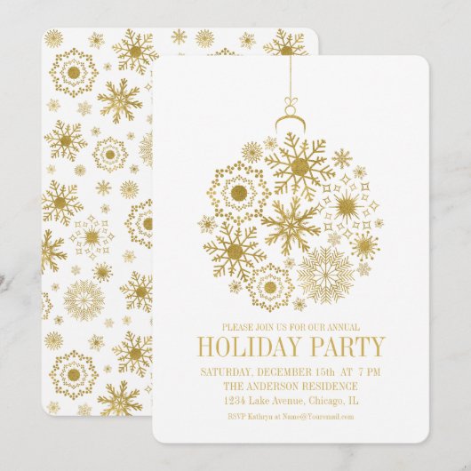 Gold Snowflake Ornament Holiday Party Kaart (Voorkant / Achterkant)