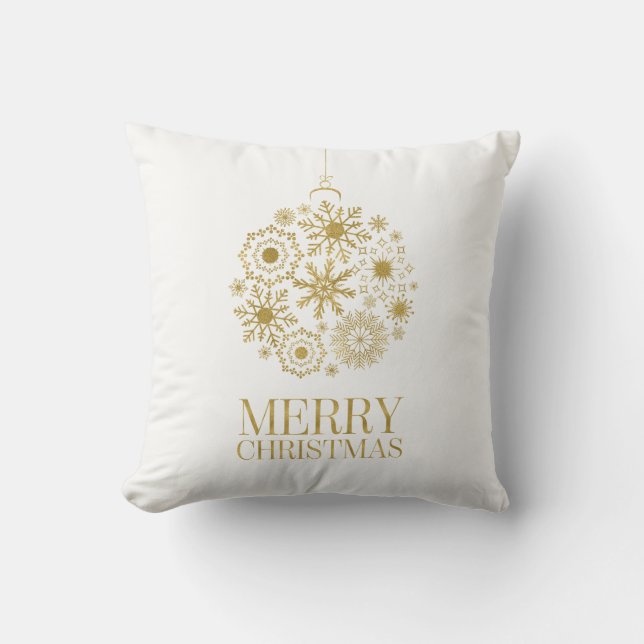 Gold Snowflake Ornament Merry Kerstmis Kussen (Voorkant)