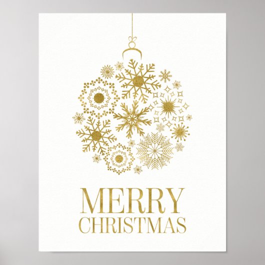 Gold Snowflake Ornament Merry Kerstmis Poster (Voorkant)