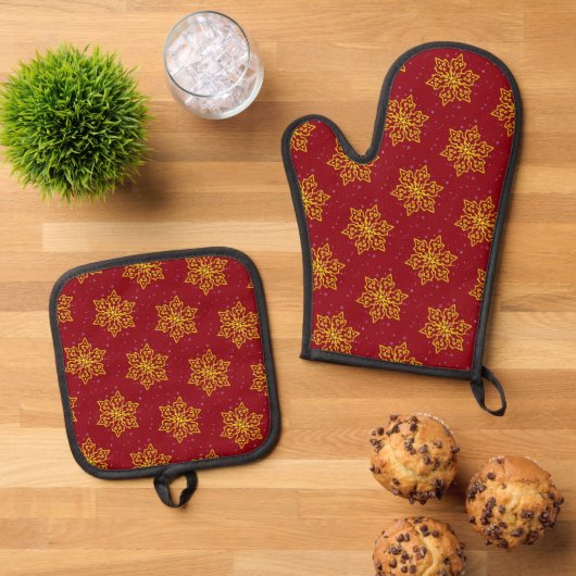 Gold Snowflake Ovenwant & Pannenlap Set (Top down)