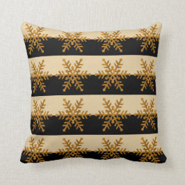 Gold Snowflake Pattern Black & Beige Stripe Pillow Kussen