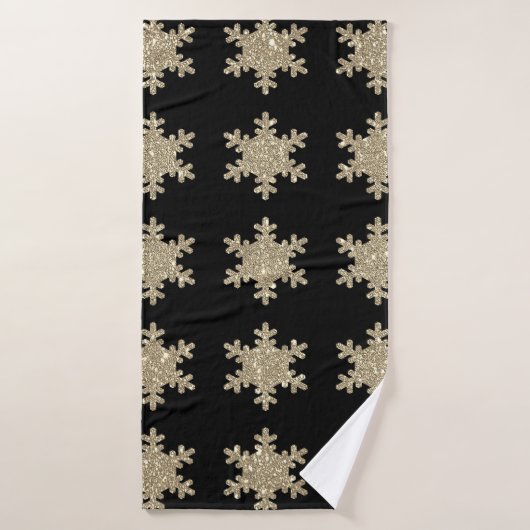 Gold Snowflake Pattern Black stijlvol elegant Cute Badhanddoek (Badhanddoek)