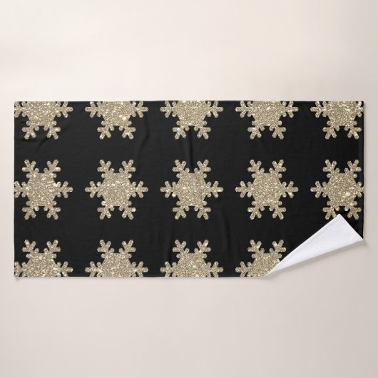 Gold Snowflake Pattern Black stijlvol elegant Cute Badhanddoek (Badhanddoek)