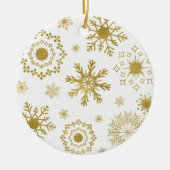 Gold Snowflake Pattern-kerstversiering Keramisch Ornament (Voorkant)
