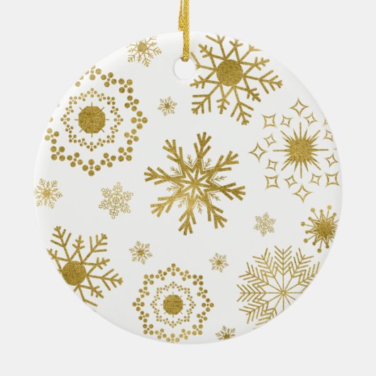 Gold Snowflake Pattern-kerstversiering Keramisch Ornament (Achterkant)