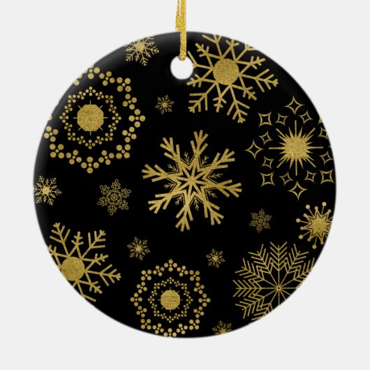 Gold Snowflake Pattern-kerstversiering Keramisch Ornament (Achterkant)