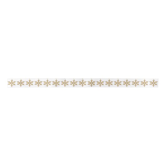 Gold Snowflake Pattern White Satijnen Lint (Voorkant)