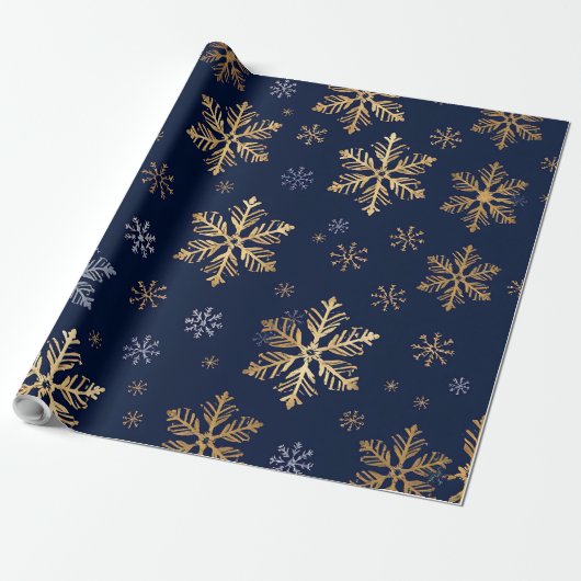 Gold Snowflake Pattern Wrapping Paper Cadeaupapier (Uitgerold)