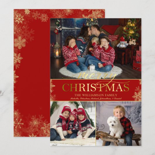 Gold Snowflake Photo Merry Kerstry Feestdagenkaart (Voorkant / Achterkant)