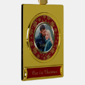 Gold Snowflake Red Eerste Kerstmis Verguld Banner Ornament (Rechts)