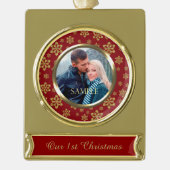 Gold Snowflake Red Eerste Kerstmis Verguld Banner Ornament (Voorkant)