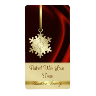 Gold Snowflake Red Silk Holiday Babel label