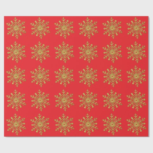 Gold Snowflake Red Wrapping Paper Cadeaupapier (Vlak)
