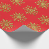 Gold Snowflake Red Wrapping Paper Cadeaupapier (Hoek)