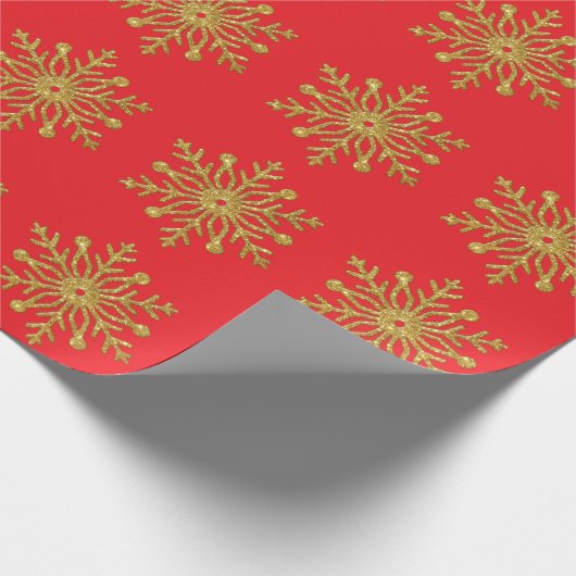 Gold Snowflake Red Wrapping Paper Cadeaupapier (Hoek)