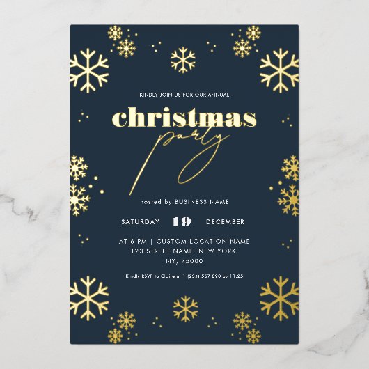 Gold Snowflake Script Corporate Christmas Folie Uitnodiging (Voorkant)