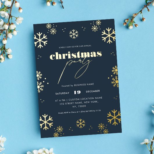 Gold Snowflake Script Corporate Christmas Folie Uitnodiging