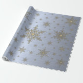 Gold Snowflake Silver Metallic Wrapping Paper Cadeaupapier (Uitgerold)