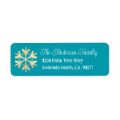 Gold Snowflake Simple Modern Turquoise Address Etiket (Voorkant)