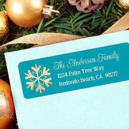 Gold Snowflake Simple Modern Turquoise Address Etiket