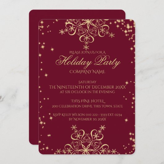 Gold Snowflake Sparkle Corporate Holiday Party Kaart (Voorkant / Achterkant)