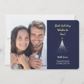 Gold Snowflake Sparkle Two Photo Blue Feestdagenkaart (Achterkant)