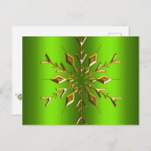 Gold Snowflake Star met Green Kerstmis Briefkaart (Voorkant / Achterkant)