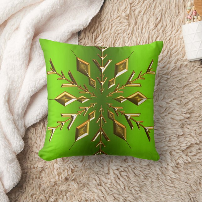 Gold Snowflake Star met Green Kerstmis Kussen (Deken)