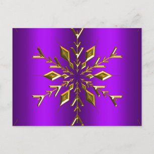 Gold Snowflake Star op Paarse kerst Briefkaart