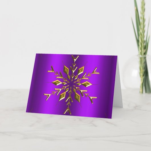 Gold Snowflake Star Paarse kerst Kaart (Voorkant)