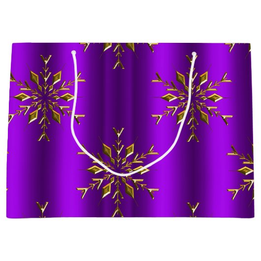 Gold Snowflake Stars met Paarse kerst Groot Cadeauzakje (Voorkant)