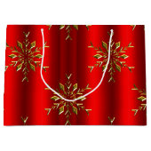 Gold Snowflake Stars op Rode Kerstmis Groot Cadeauzakje (Voorkant)