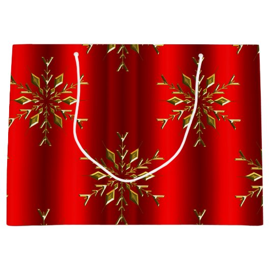 Gold Snowflake Stars op Rode Kerstmis Groot Cadeauzakje (Voorkant)