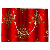 Gold Snowflake Stars op Rode Kerstmis Groot Cadeauzakje (Achterkant)