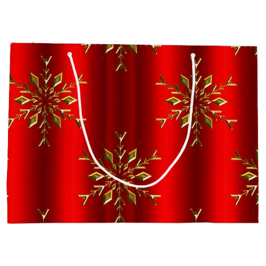 Gold Snowflake Stars op Rode Kerstmis Groot Cadeauzakje (Achterkant)