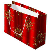Gold Snowflake Stars op Rode Kerstmis Groot Cadeauzakje (Voorkant Gekanteld)