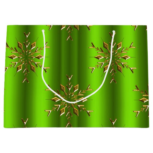 Gold Snowflake Stars voor groene kerst Groot Cadeauzakje (Voorkant)