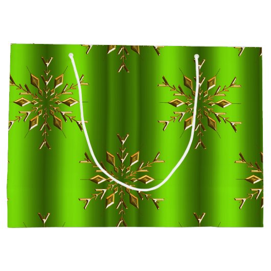 Gold Snowflake Stars voor groene kerst Groot Cadeauzakje (Achterkant)