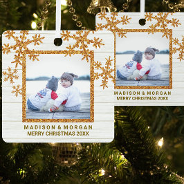 Gold Snowflake stijlvolle dubbelzijdige foto Metalen Ornament