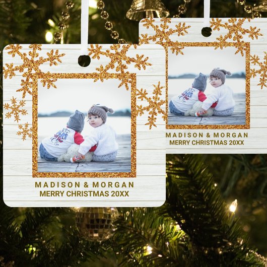 Gold Snowflake stijlvolle dubbelzijdige foto Metalen Ornament