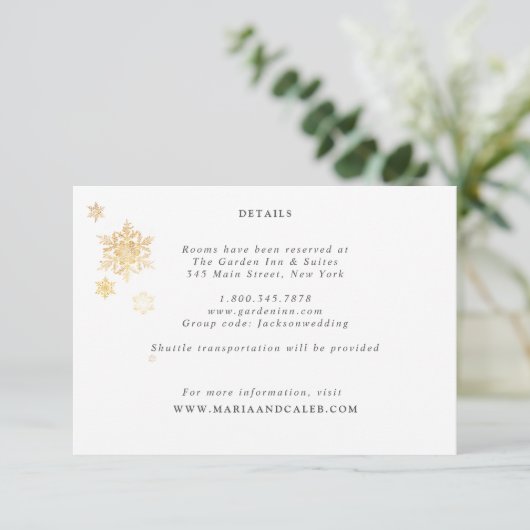 Gold Snowflake Wedding - Kaart met details (Staand voorkant)