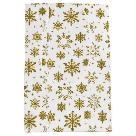 Gold Snowflake White Holiday Elegant Medium Cadeauzakje (Voorkant)