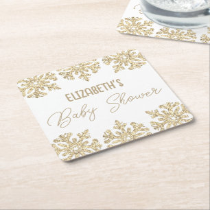 Gold Snowflake Winter Baby shower Kartonnen Onderzetters