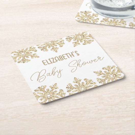Gold Snowflake Winter Baby shower Kartonnen Onderzetters (Schuin)