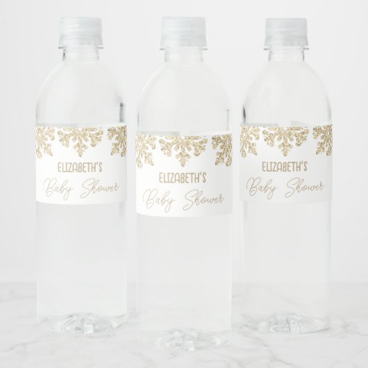 Gold Snowflake Winter Baby shower Waterfles Etiket (Flessen)