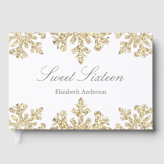 Gold Snowflake Winter Sweet 16 Gastenboek (Voorkant)