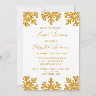 Gold Snowflake Winter Sweet 16 Kaart
