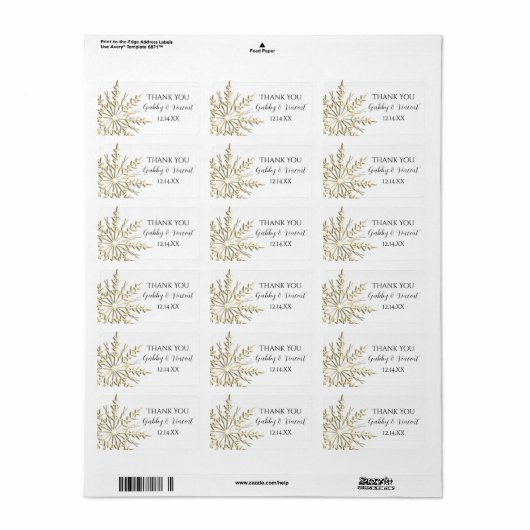 Gold Snowflake Winter Weddenschap Hartelijk dank Etiket (Full Sheet)