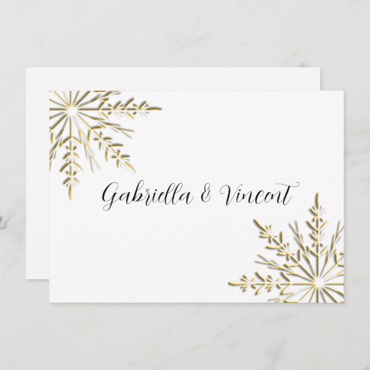 Gold Snowflake Winter Weddenschap Notitiekaartje (Voorkant / Achterkant)